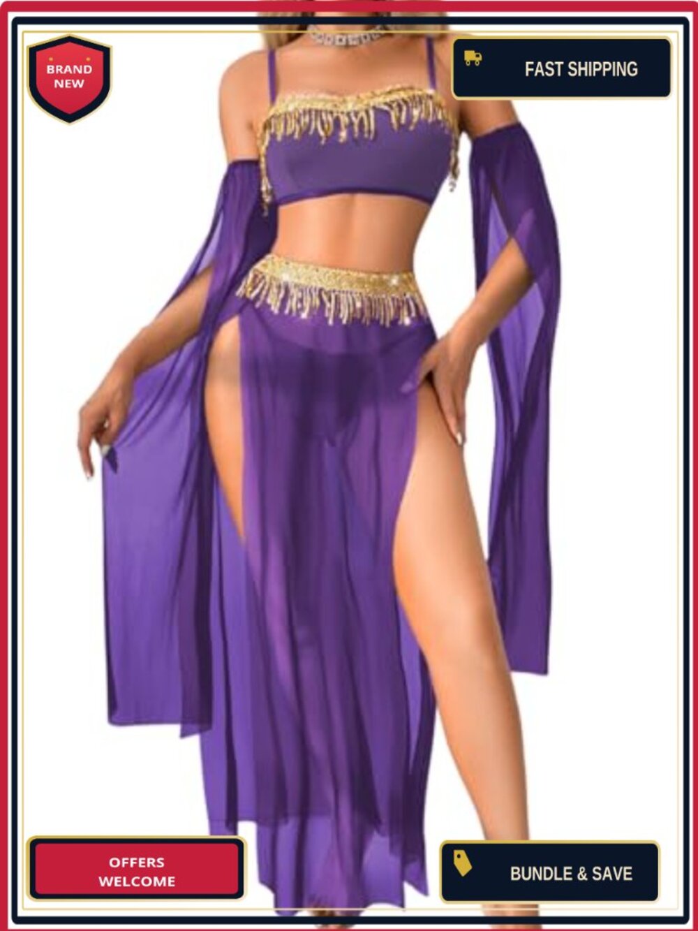 Sequin Fringe Exotic Dance Lingerie Set Crop Top G-String Tulle Sleeves